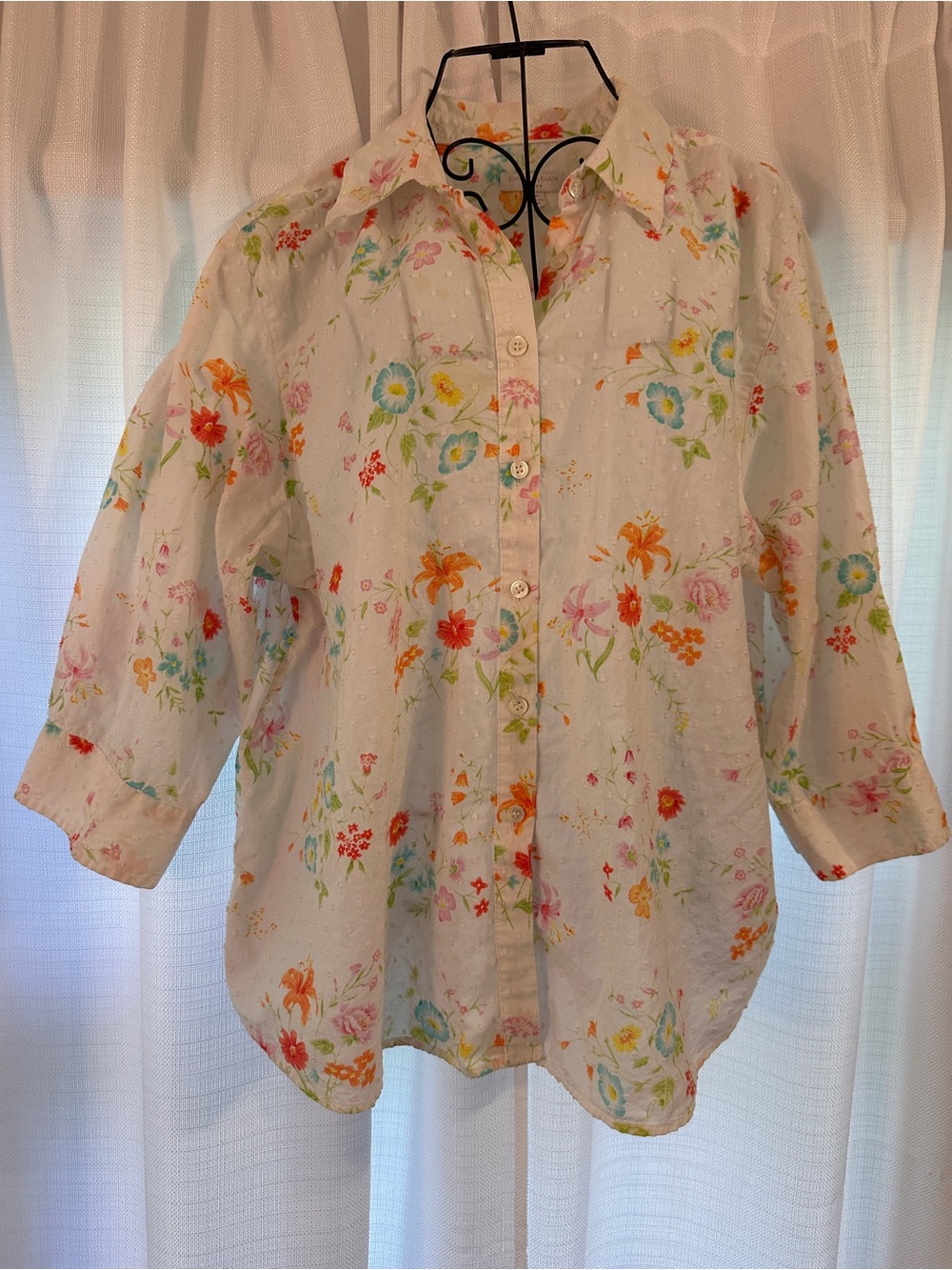 Charter Club Floral White Poplin Button-Front Blouse